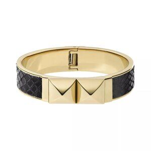 Michael Kors Python Embossed Leather Hinged Bangle Bracelet Golden Cuff